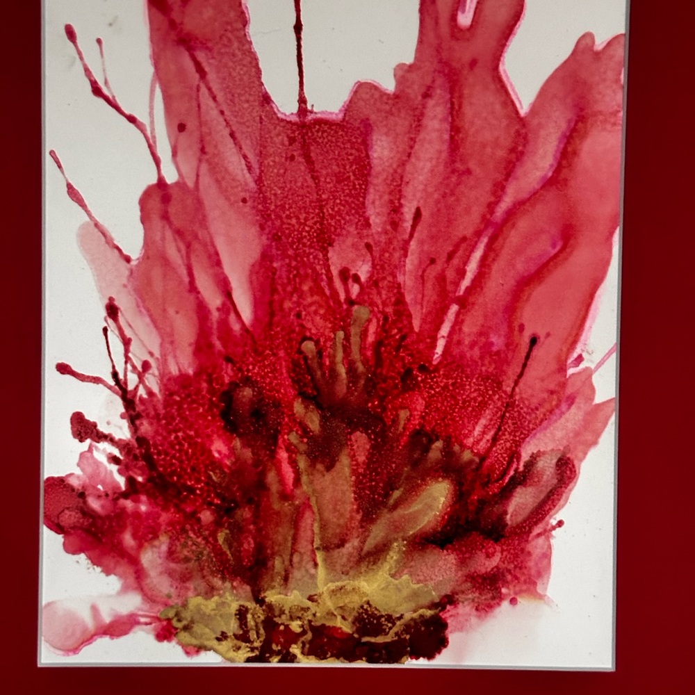 Hand Crafted Red and Gold Abstract alcohol ink Painting - Picture 5 of 6